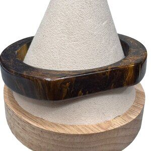 Chunky Brown Bakelite Bangle Bracelet Marbled Swirl Pattern Statement Geometric